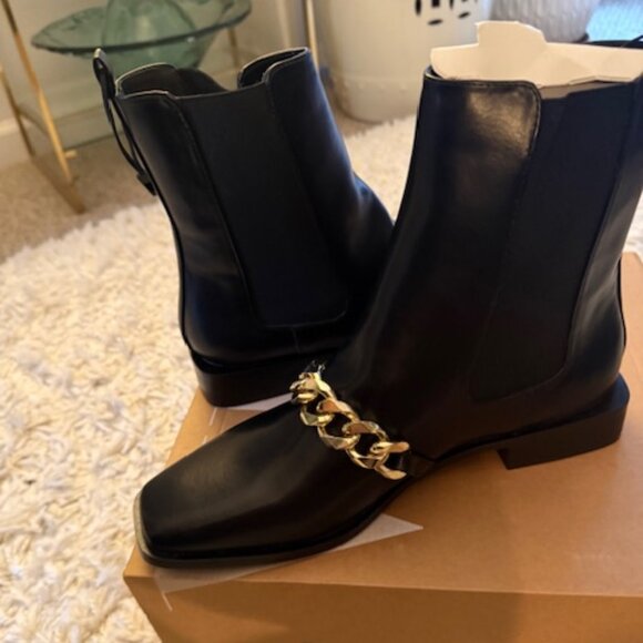 ZARA WOMEN’S FLAT FAUX LEATHER CHAIN TRIM ANKLE BOOTS SIZE 40 (9) BLACK, NIB - Picture 5 of 8